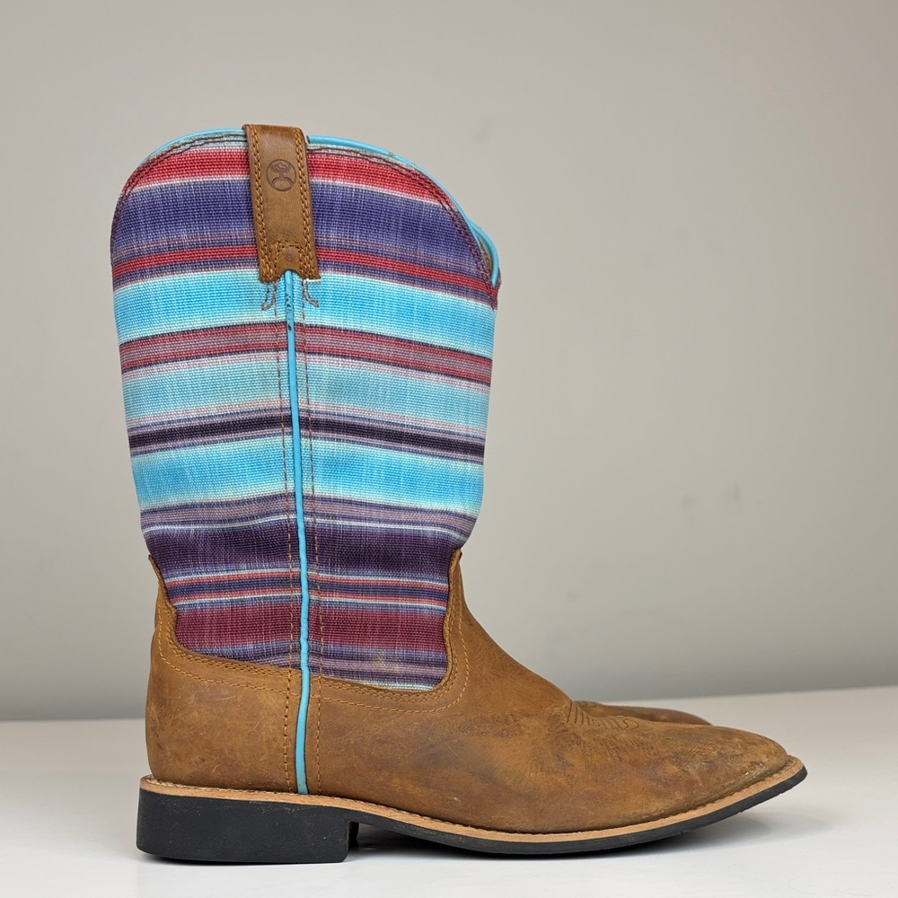 Twisted X x Hooey‎ Distressed Saddle & Multi Color Striped Western Boots SZ 6